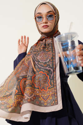 Batik Vintage Desen Soft Şal Bej Oranj - Başörtüsü