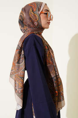 Batik Vintage Desen Soft Şal Bej Oranj - Başörtüsü