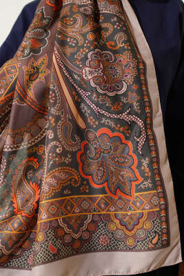 Batik Vintage Desen Soft Şal Bej Oranj - Başörtüsü