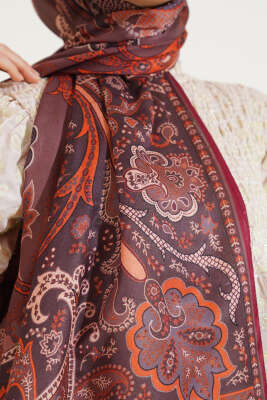 Batik Vintage Desen Soft Şal Bordo - Başörtüsü