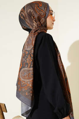 Batik Vintage Desen Soft Şal Füme - Başörtüsü