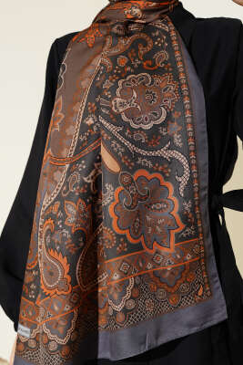 Batik Vintage Desen Soft Şal Füme - Başörtüsü
