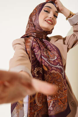 Batik Vintage Desen Soft Şal Mürdüm 