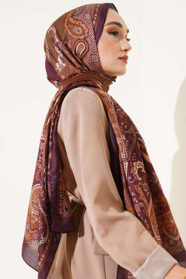 Batik Vintage Desen Soft Şal Mürdüm - Başörtüsü