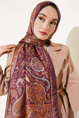 Batik Vintage Desen Soft Şal Mürdüm - Başörtüsü