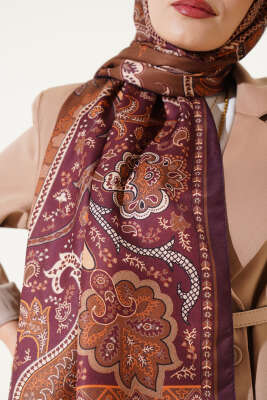 Batik Vintage Desen Soft Şal Mürdüm - Başörtüsü