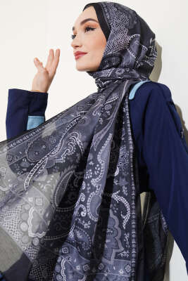 Batik Vintage Desen Soft Şal Siyah - Başörtüsü