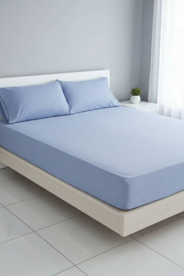 Battal Lastikli Çarşaf Yastık Takım Mavi - Nevresim Takım