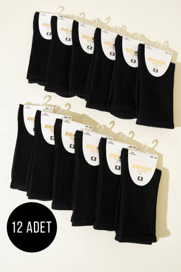 Bayan 12'li Penye Soket Çorap Siyah - Soket Çorap