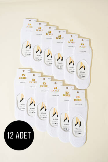 Bayan 12'li Silikon Topuk Babet Çorap Beyaz - Babet / Patik Çorap