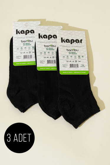 Bayan 3'lü Bambu Patik Çorap Siyah - Babet / Patik Çorap