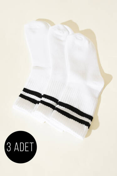 Bayan 3'lü Kolej Çorap Beyaz - Soket Çorap