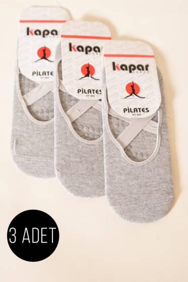 Bayan 3'lü Pilates Çorap Gri - Babet / Patik Çorap