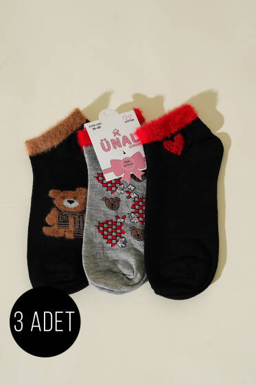 Bayan 3'lü Yumoş Patik Çorap Asorti 1 - Babet / Patik Çorap