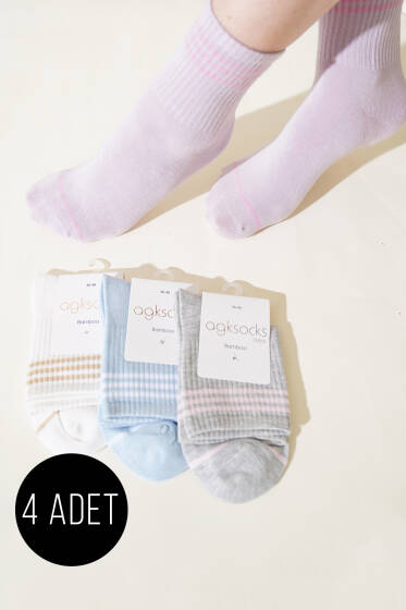 Bayan 4'lü Çemberli Soket Çorap Asorti 1 - Soket Çorap