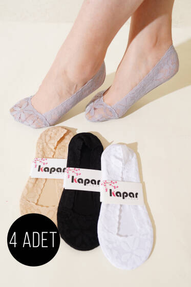 Bayan 4'lü Dantelli Babet Çorap Asorti 1 - Babet / Patik Çorap