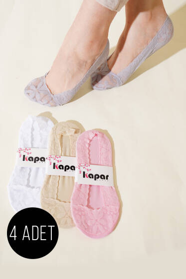 Bayan 4'lü Dantelli Babet Çorap Asorti 2 - Babet / Patik Çorap