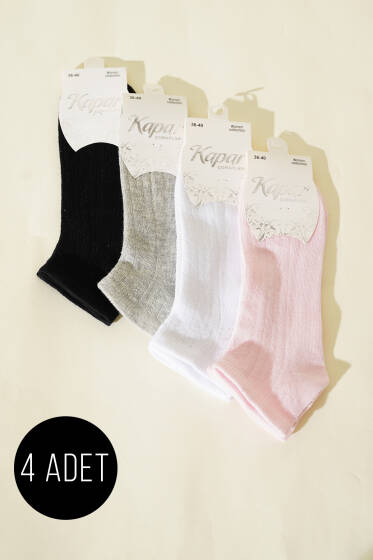 Bayan 4'lü File Detaylı Patik Çorap Asorti 1 - Babet / Patik Çorap
