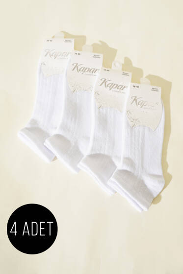 Bayan 4'lü File Detaylı Patik Çorap Beyaz - Babet / Patik Çorap