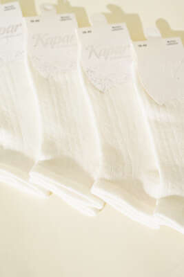 Bayan 4'lü File Detaylı Patik Çorap Ekru - Yılın Fırsatı