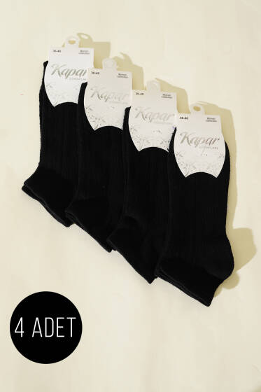 Bayan 4'lü File Detaylı Patik Çorap Siyah - Babet / Patik Çorap