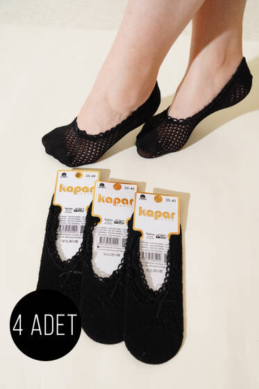 Bayan 4'lü File Fiyonklu Çorap Siyah - Babet / Patik Çorap