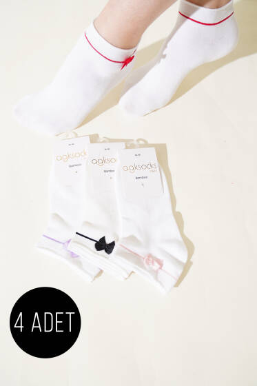 Bayan 4'lü Fiyonk Aksesuarlı Patik Çorap Asorti 1 - Babet / Patik Çorap