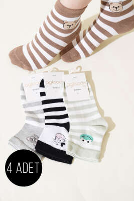  Bayan 4'lü Hayvan Figürlü Kısa Konç Çorap Asorti 1 - Yılın Fırsatı