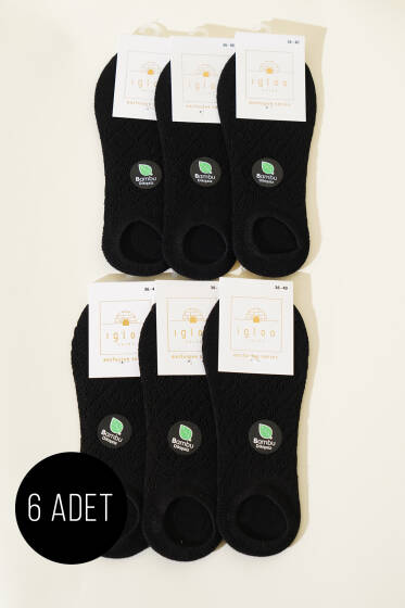 Bayan 6'lı Bambu File Sneakers Çorap Siyah - Babet / Patik Çorap