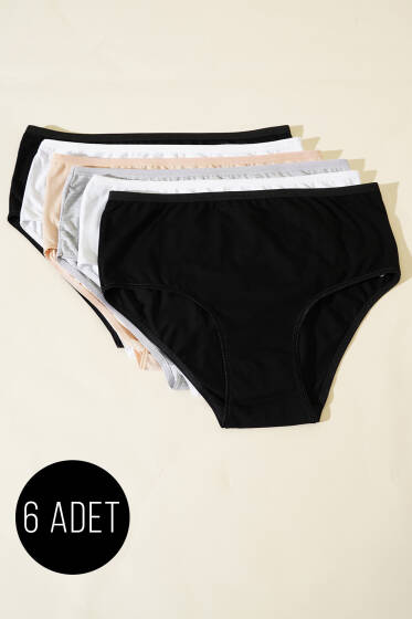 Bayan 6`lı Basıc Büyük Beden Külot Asorti 3 - Slip Külot