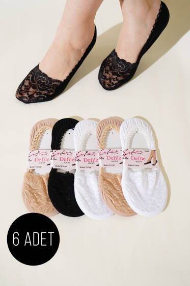 Bayan 6'lı Dantel Babet Çorap Asorti 8 - Babet / Patik Çorap