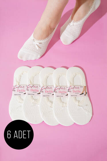 Bayan 6'lı Dantel Babet Çorap Ekru - Babet / Patik Çorap
