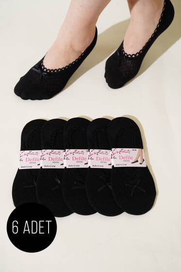 Bayan 6'lı Dantel Babet Çorap Siyah - Babet / Patik Çorap