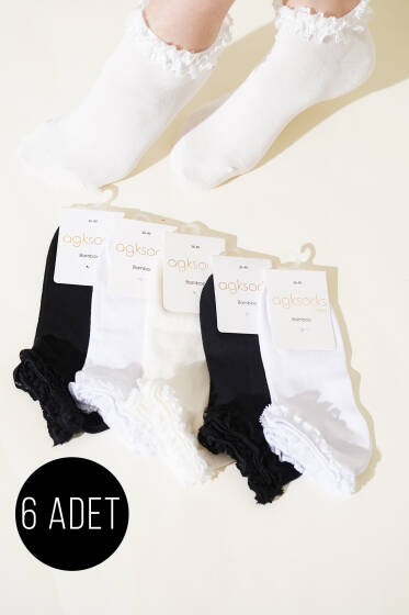 Bayan 6'lı Dantelli Patik Çorap Asorti 1 - Babet / Patik Çorap