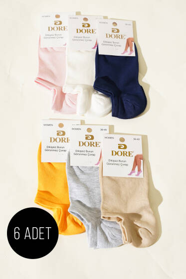 Bayan 6'lı Dikişsiz Burun Patik Çorap Asorti 1 - Babet / Patik Çorap