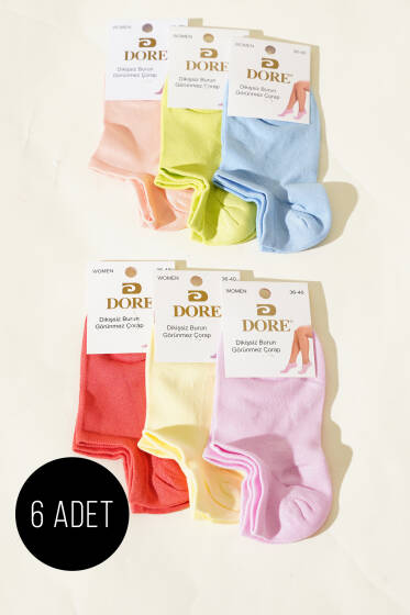 Bayan 6'lı Dikişsiz Burun Patik Çorap Asorti 2 - Babet / Patik Çorap