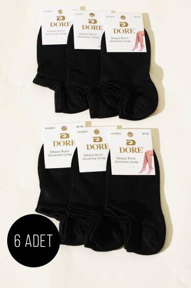 Bayan 6'lı Dikişsiz Burun Patik Çorap Siyah - Babet / Patik Çorap