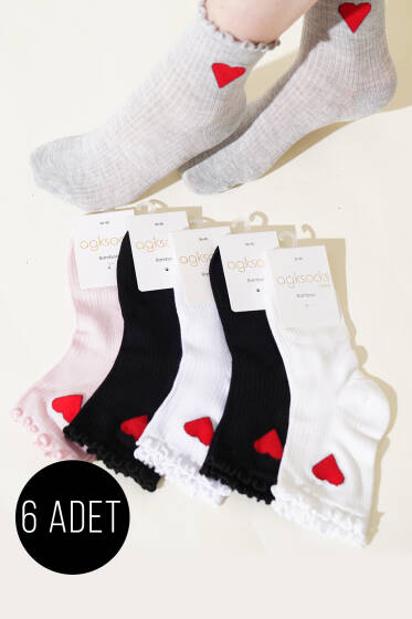 Bayan 6'lı Kalpli Kısa Konç Çorap Asorti 1 - Soket Çorap