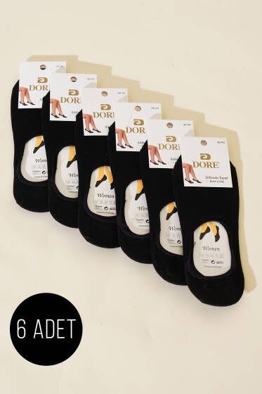 Bayan 6'lı Silikon Topuklu Babet Çorap Siyah - Babet / Patik Çorap