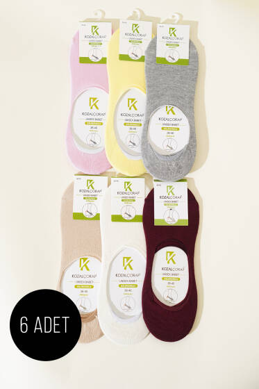Bayan 6'lı Silikonlu Penye Babet Çorap Asorti 1 - Babet / Patik Çorap