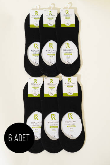 Bayan 6'lı Silikonlu Penye Babet Çorap Siyah - Babet / Patik Çorap