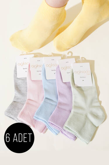 Bayan 6'lı Sport Lastik Kısa Konç Çorap Asorti 1 - Soket Çorap