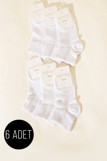 Bayan 6'lı Sport Lastik Kısa Konç Çorap Beyaz - Soket Çorap