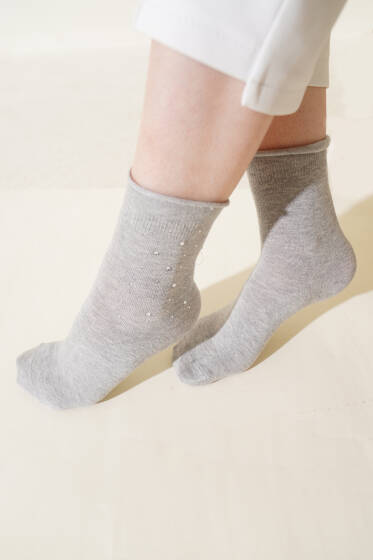 Bayan Mini Taşlı Soket Çorap Gri - Soket Çorap