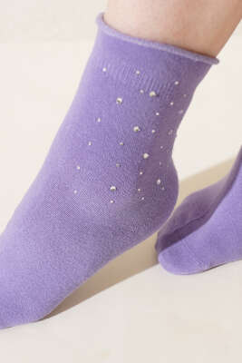 Bayan Mini Taşlı Soket Çorap Lila - Soket Çorap