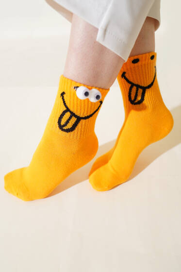 Bayan Oynar Göz Soket Çorap Hardal - Soket Çorap