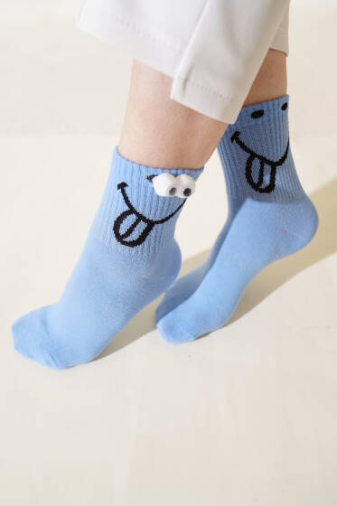 Bayan Oynar Göz Soket Çorap Mavi - Soket Çorap