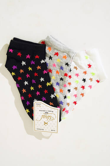 Bayan Patik Üçlü Çorap Serisi Asorti 13 - KADIN ÇORAP