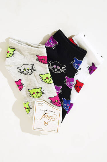 Bayan Patik Üçlü Çorap Serisi Asorti 4 - KADIN ÇORAP