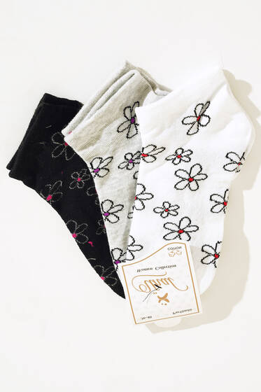 Bayan Patik Üçlü Çorap Serisi Asorti 7 - KADIN ÇORAP